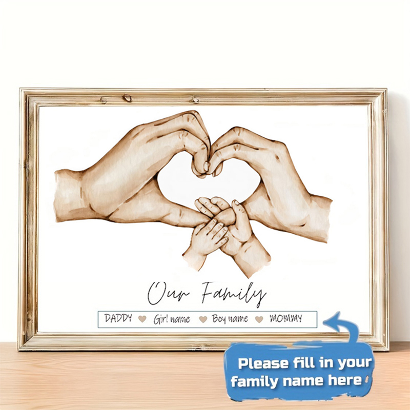 Home Decor Japandi - Gepersonaliseerde aangepaste familiehandposter naam canvas schilderij
