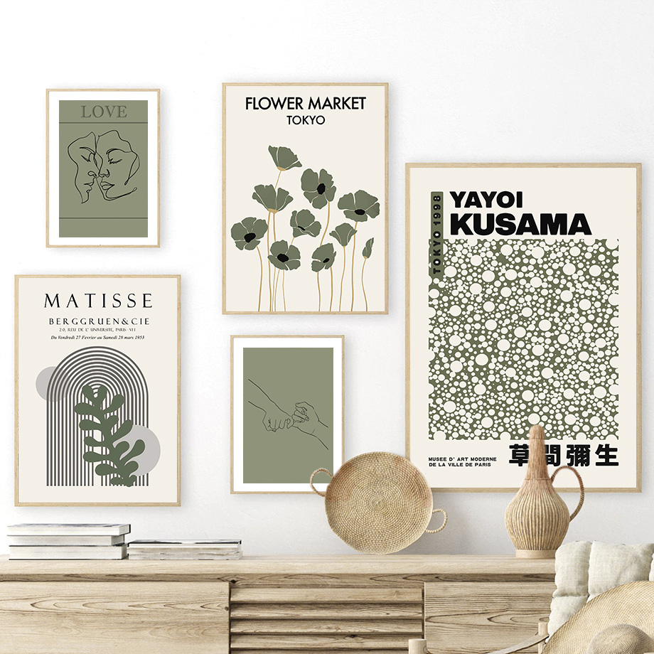 Home Decor Japandi - Sage Green Yayoi Kusama Matisse Bloem