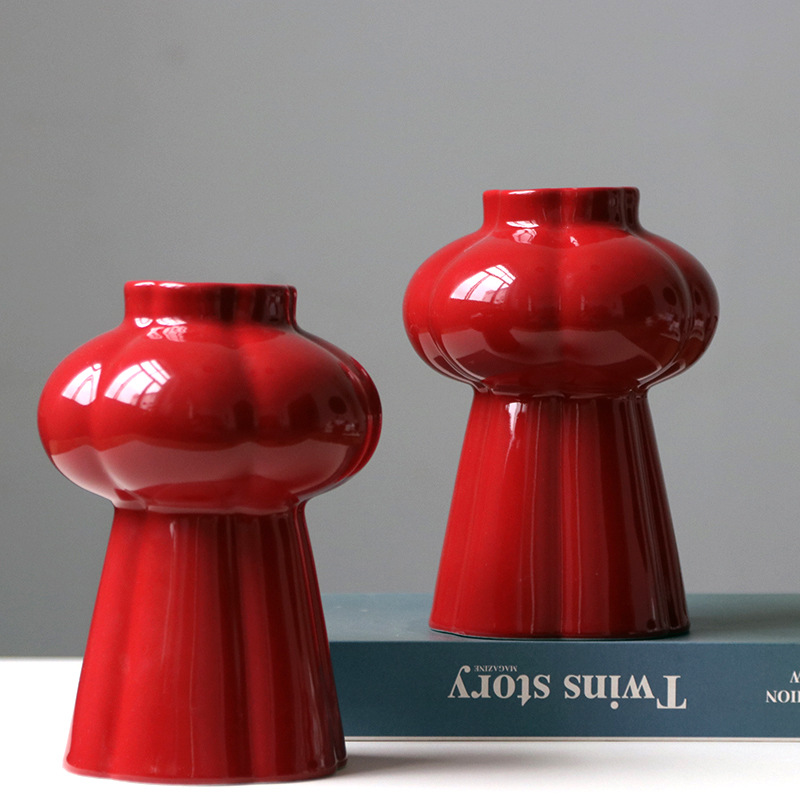 Home Decor Center - 1 stuks rode keramische vaas, decoratieve