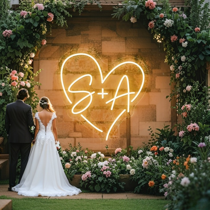 Home Decor Happy - Aangepaste initialen hart LED neon teken,