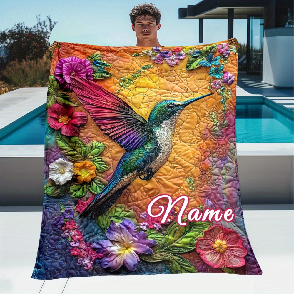 Home Decor Design Ideas - Gepersonaliseerde kolibrie-deken met kleurrijk bloemmotief, aangepaste