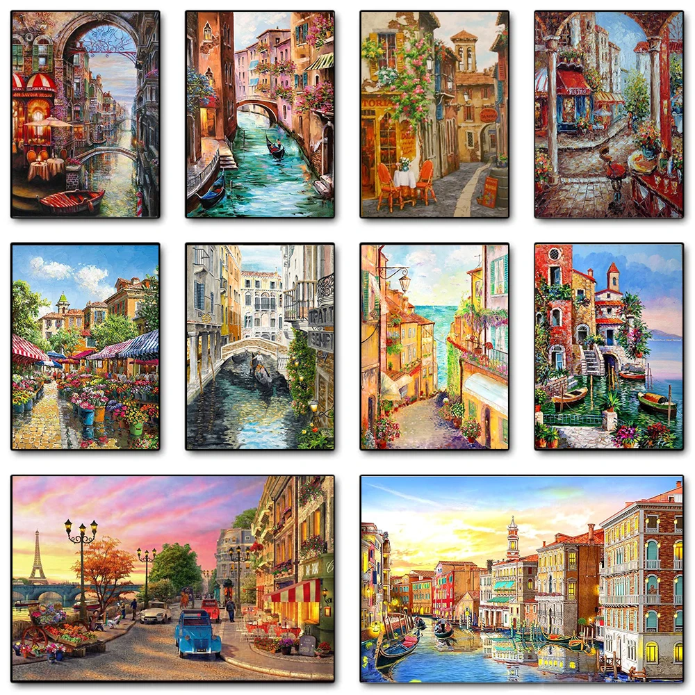 Home Decor Japandi - Modern Parijs straatlandschap canvas schilderij muur