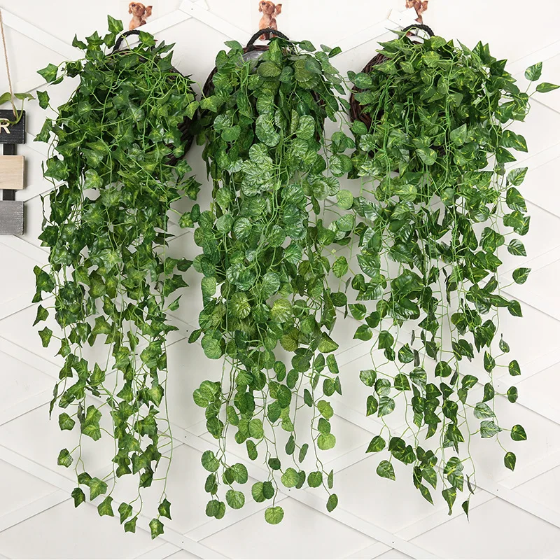 Rattan Plant Basket - 90Cm Kunstmatige Groene Radijs Muur Opknoping