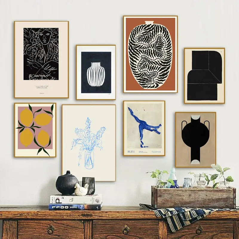 Home Decor Japandi - Abstract minimalisme citroenvaas geometrische muurkunst posters