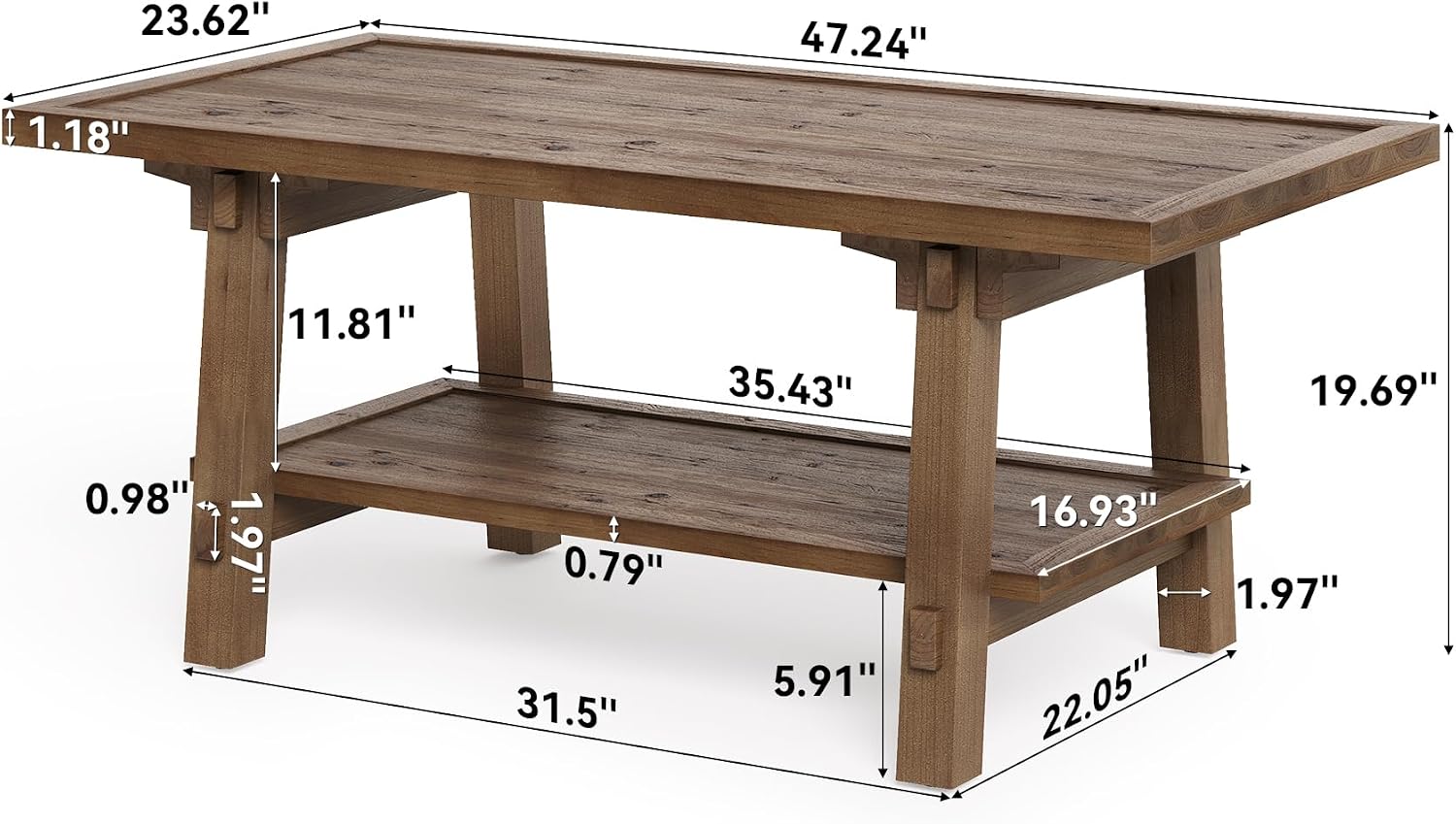 47 inch rechthoekige salontafe - Home Decor Center recensie en prijs