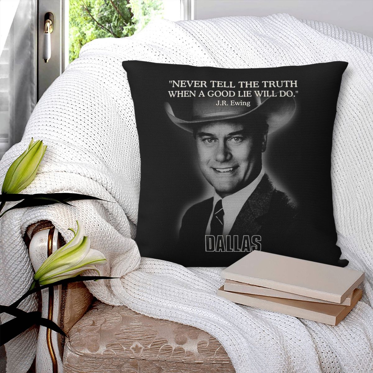 Dallas Jr Ewing Quote vierkant - Home Decor Dallas recensie en prijs