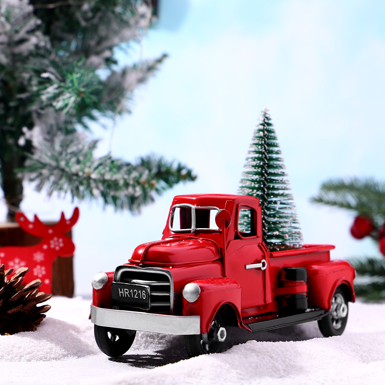 Vintage Rode Metalen Truck Ker - Home Christmas Decor recensie en prijs